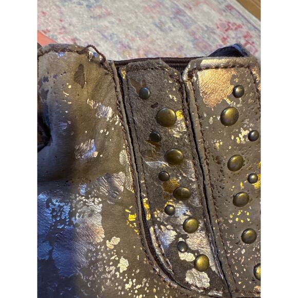 Liberty Black Distressed Pain Spltter Metallic Leather Boots 10.5 - Picture 10 of 13